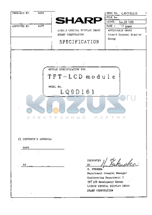 LQ9D161 datasheet - DEVICE SPECIFICATION FOR TFT-LCD module