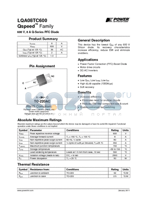 LQA08TC600 datasheet - 600 V, 8 A Q-Series PFC Diode