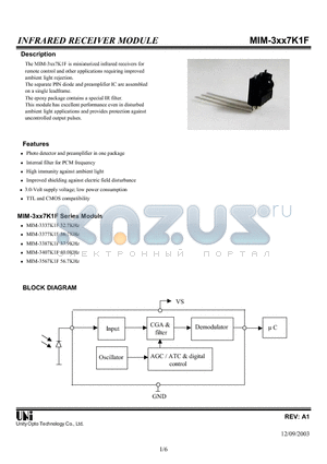 MIM-3567K1F datasheet - INFRARED RECEIVER MODULE