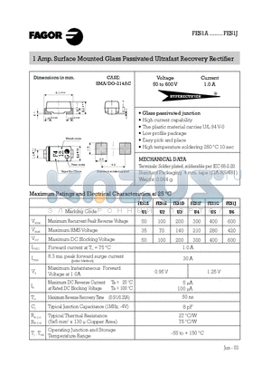 FES1F datasheet - 1 Amp. Surface Mounted Glass Passivated Ultrafast Recovery Rectifier