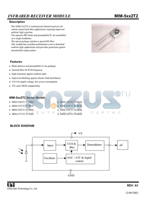 MIM-5302T2 datasheet - INFRARED RECEIVER MODULE