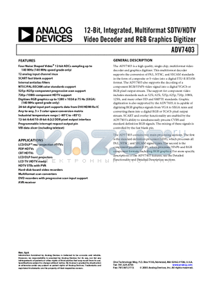 ADV7403KSTZ-1402 datasheet - 12-Bit, Integrated, Multiformat SDTV/HDTV Video Decoder and RGB Graphics Digitizer