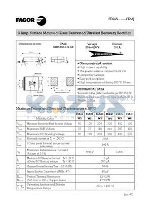 FES3J datasheet - 3 Amp. Surface Mounted Glass Passivated Ultrafast Recovery Rectifier