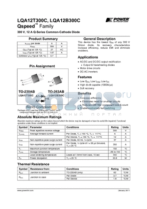 LQA12T300C datasheet - 300 V, 12 A Q-Series Common-Cathode Diode