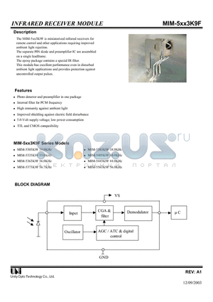 MIM-5303K9F datasheet - INFRARED RECEIVER MODULE