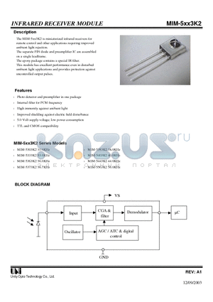 MIM-5303K2 datasheet - INFRARED RECEIVER MODULE