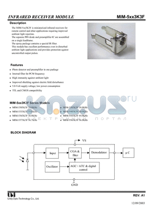 MIM-5333K3F datasheet - INFRARED RECEIVER MODULE