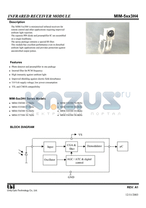 MIM-5303H4 datasheet - INFRARED RECEIVER MODULE