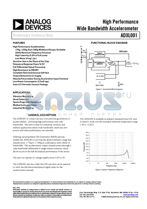 ADXL001-250 datasheet - High Performance Wide Bandwidth Accelerometer