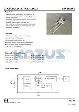 MIM-5303K4 datasheet - INFRARED RECEIVER MODULE