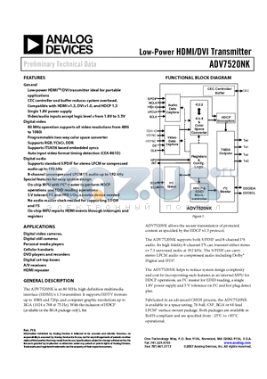 ADV7520NKBBCZ-80 datasheet - Low-Power HDMI/DVI Transmitter