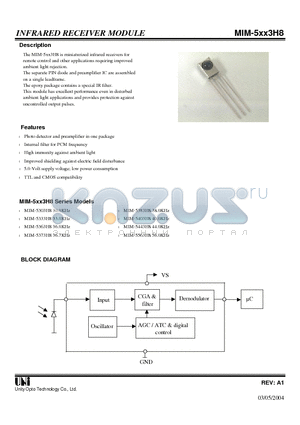 MIM-5303H8 datasheet - INFRARED RECEIVER MODULE