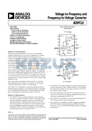 ADVFC32 datasheet - Voltage-to-Frequency and Frequency-to-Voltage Converter