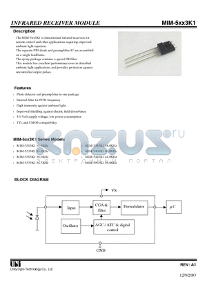 MIM-5333K1 datasheet - INFRARED RECEIVER MODULE