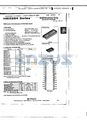 HM6264LFP-10 datasheet - 8192-word x 8-bit High Speed CMOS Static RAM