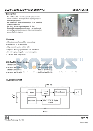 MIM-5333K8 datasheet - INFRARED RECEIVER MODULE