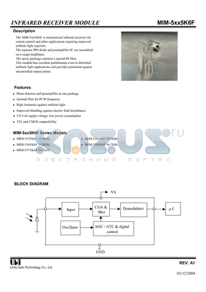 MIM-5335K6F datasheet - INFRARED RECEIVER MODULE