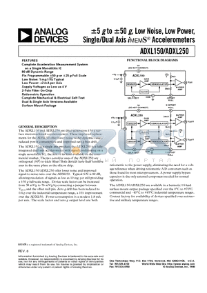 ADXL150AQC datasheet - -5 g to -50 g, Low Noise, Low Power, Single/Dual Axis iMEMS  Accelerometers