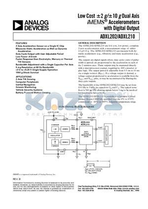 ADXL202 datasheet - Low Cost -2 g/-10 g Dual Axis iMEMS Accelerometers with Digital Output