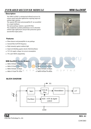 MIM-5363K6F datasheet - INFRARED RECEIVER MODULE