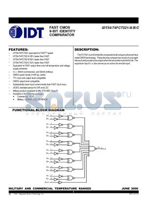 IDT54FCT521ADB datasheet - FAST CMOS 8-BIT IDENTITY COMPARATOR