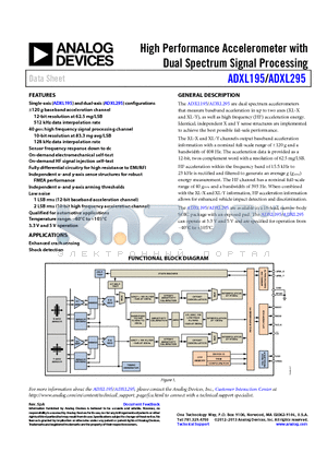 ADXL195 datasheet - High Performance Accelerometer with Dual Spectrum Signal Processing