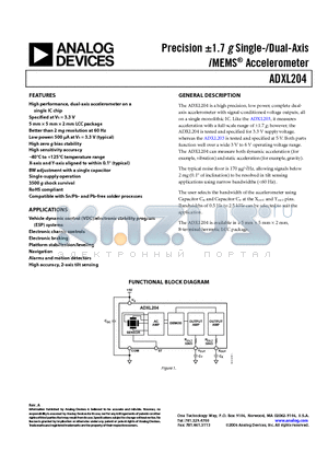 ADXL204 datasheet - Precisionc -1.7 g Single-/Dual-Axis i MEMS Accelerometer