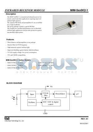 MIM-5365K2-1 datasheet - INFRARED RECEIVER MODULE