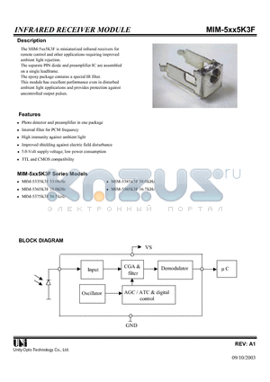 MIM-5365K3F datasheet - INFRARED RECEIVER MODULE