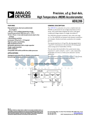 ADXL206HDZ datasheet - Precision, a5 g, Dual-Axis, High Temperature iMEMS Accelerometer