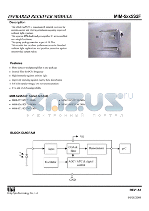 MIM-5365S2F datasheet - INFRARED RECEIVER MODULE