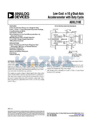 ADXL210JE datasheet - Low-Cost 10 g Dual-Axis Accelerometer with Duty Cycle