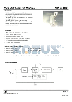 MIM-5375H2F datasheet - INFRARED RECEIVER MODULE