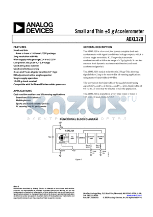 ADXL320EB datasheet - Small and Thin 5 g Accelerometer