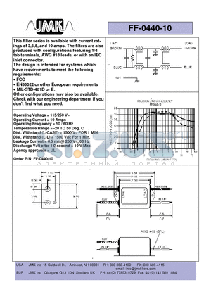 FF-0440-10 datasheet - This filter series is available with current ratings of 3,6,8, and 10 amps