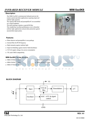 MIM-5375K8 datasheet - INFRARED RECEIVER MODULE