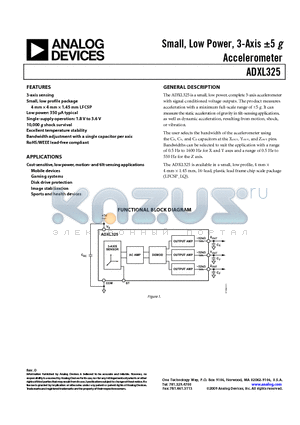 ADXL325BCPZ-RL7 datasheet - Small, Low Power, 3-Axis a5 g Accelerometer