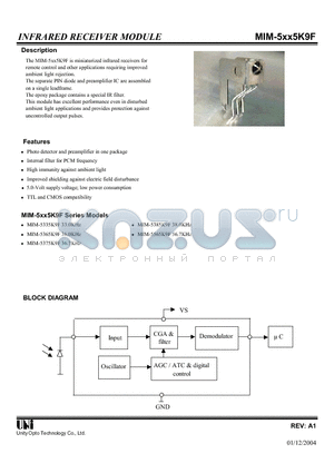 MIM-5375K9F datasheet - INFRARED RECEIVER MODULE