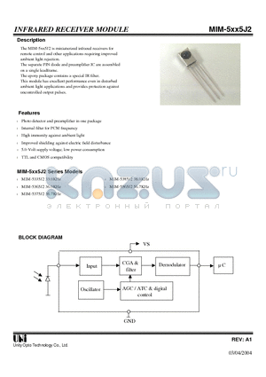 MIM-5375J2 datasheet - INFRARED RECEIVER MODULE