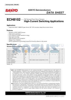 ECH8102 datasheet - PNP Epitaxial Planar Silicon Transistor High-Current Switching Applications
