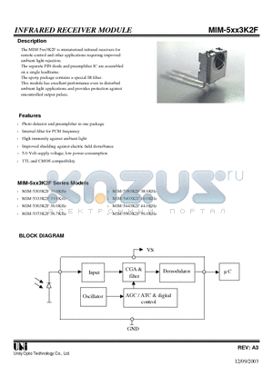 MIM-5383K2F datasheet - INFRARED RECEIVER MODULE