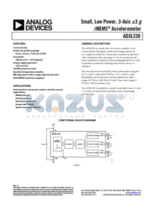 ADXL330KCPZ1 datasheet - Small, Low Power, 3-Axis a3 g i MEMS^ Accelerometer