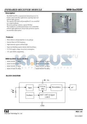 MIM-5383S5F datasheet - INFRARED RECEIVER MODULE