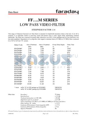 FF0250M datasheet - LOW PASS VIDEO FILTER