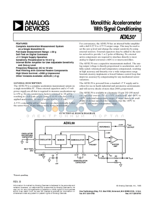 ADXL50AH datasheet - Monolithic Accelerometer With Signal Conditioning
