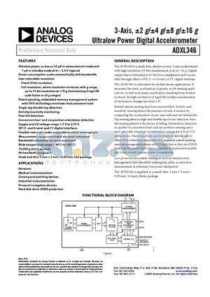 ADXL346BCCZ-RL7 datasheet - 3-Axis, a2 g/a4 g/a8 g/a16 g Ultralow Power Digital Accelerometer