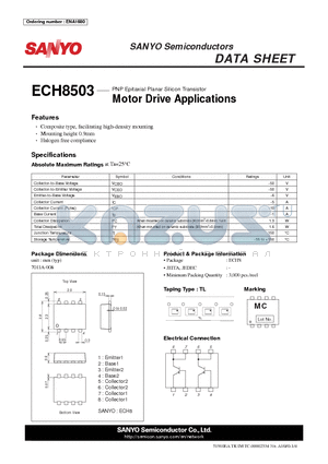 ECH8503 datasheet - PNP Epitaxial Planar Silicon Transistor Motor Drive Applications