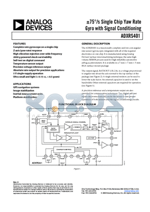 ADXRS401EB datasheet - -75/s Single Chip Yaw Rate Gyro with Signal Conditioning