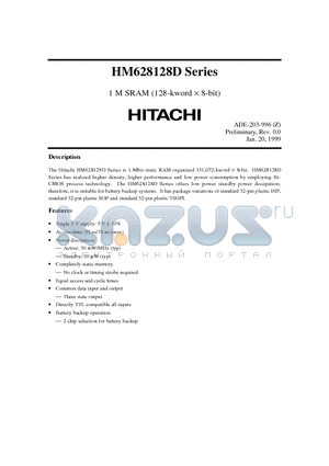 HM628128DLTS-7UL datasheet - 1 M SRAM (128-kword x 8-bit)