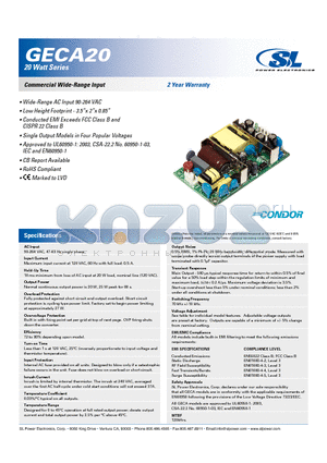 GECA20 datasheet - Wide-Range AC Input 90-264 VAC
